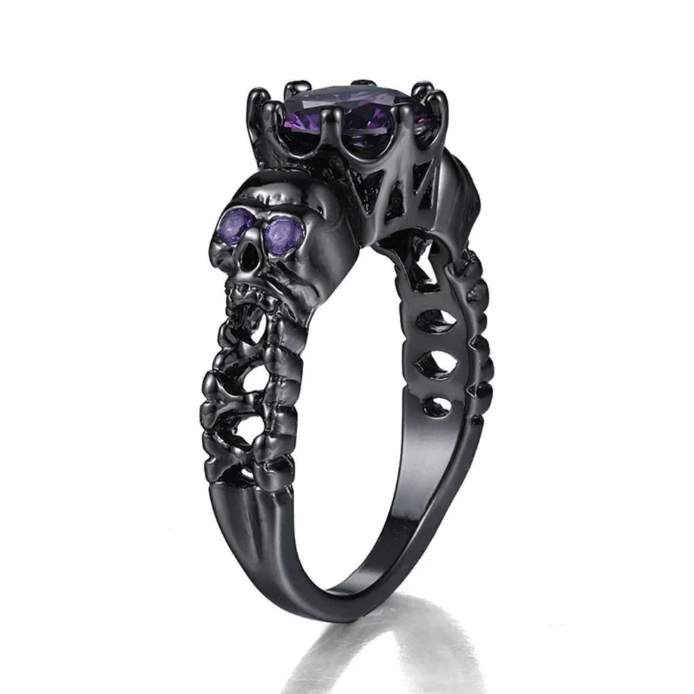 Black Skull Purple Zircon Ring